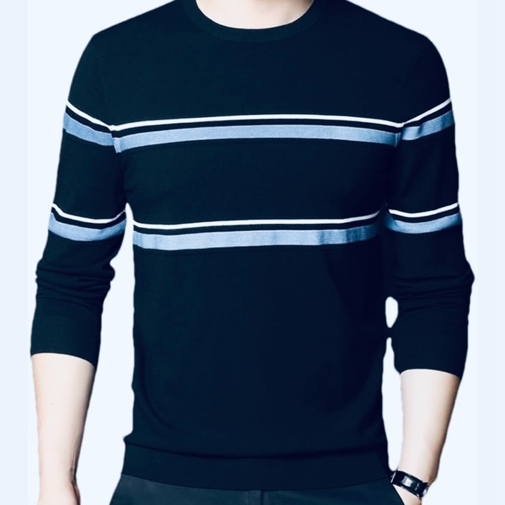 NWT JOHN ASHFORD Mens Striped Sweater Soft Knitwear O-Neck Pullover Sweater